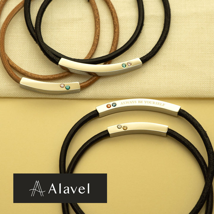 Alavel 選べる 革 レザー 誕生石 2連 ブレスレット ペア販売 ABYレザー 2.5mm APZ4040